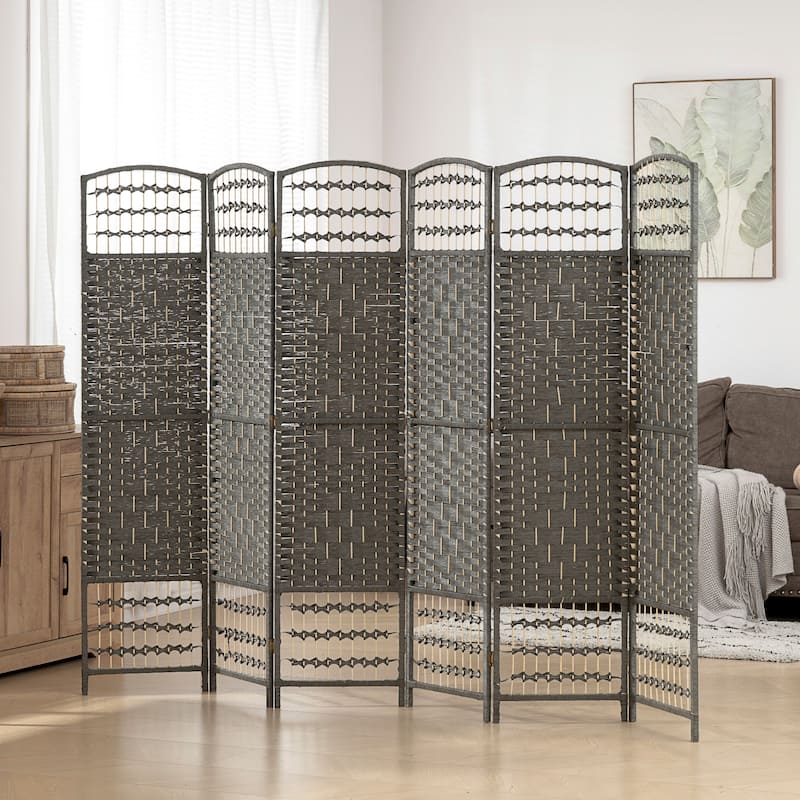 HOMCOM Panel Room Divider, 5.6 Ft Tall Folding Privacy Screen, Wave Fiber Freestanding Partition Wall Divider, White - 94.5"L×0.5"D×67"H - Grey