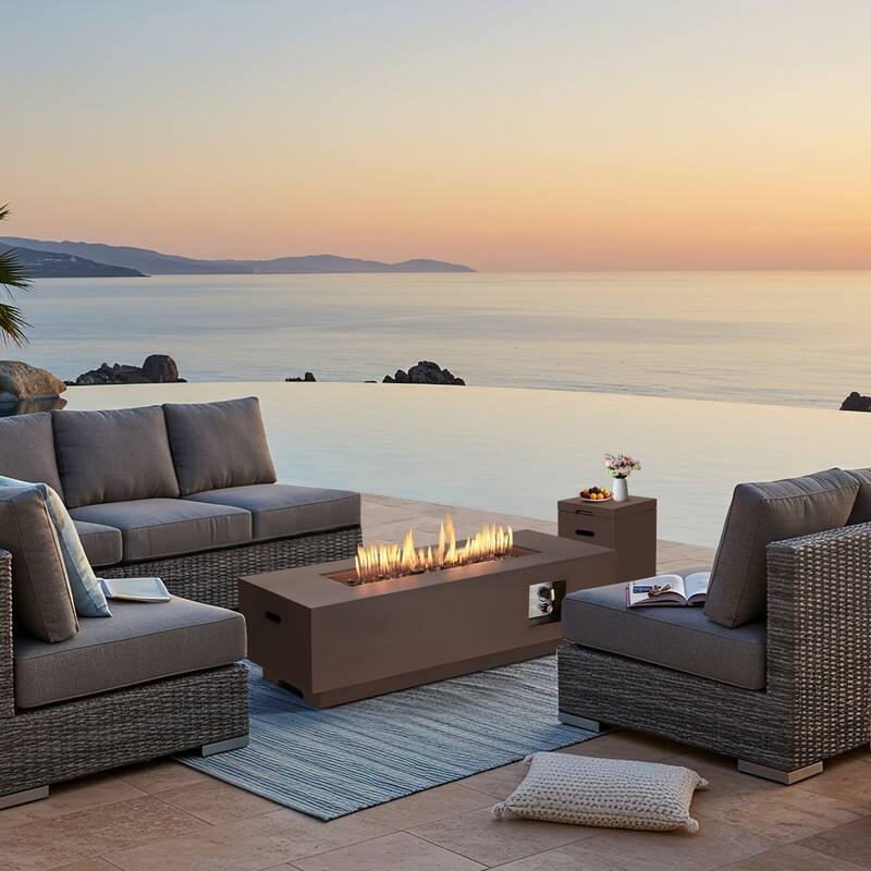 50,000 BTU 30" Outdoor White Round Propane Fire Pit Table and Set