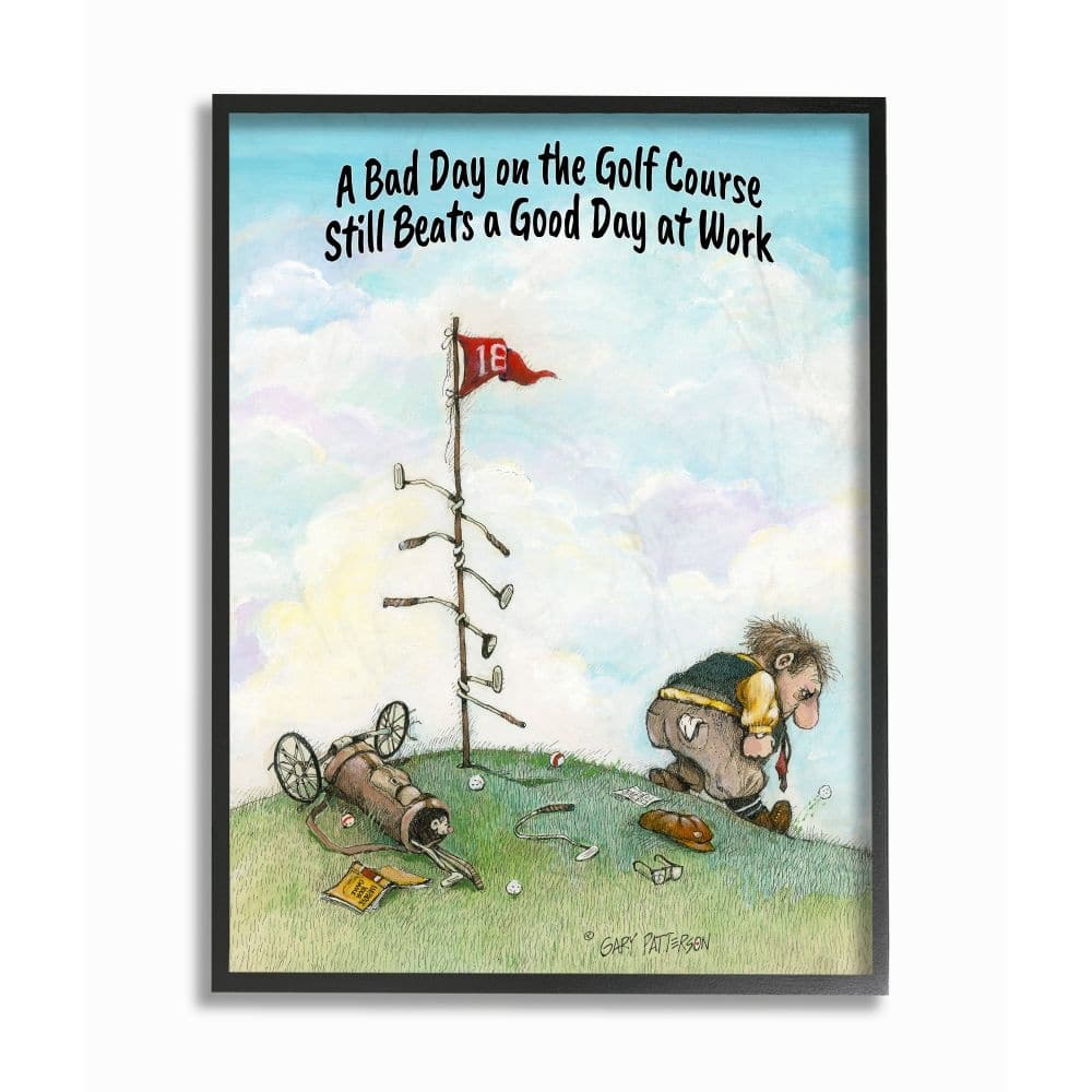 Stupell Bad Golf Beats Good Work Funny Cartoon Golf Sports Design Framed Wall Art, Design By Artist Gary Patterson