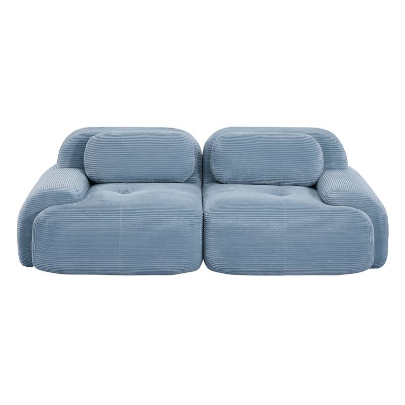 Anmytek 82 Inch Blue Corduroy Modular Loveseat Sofa with Curved Arms and High Resilience Sponge