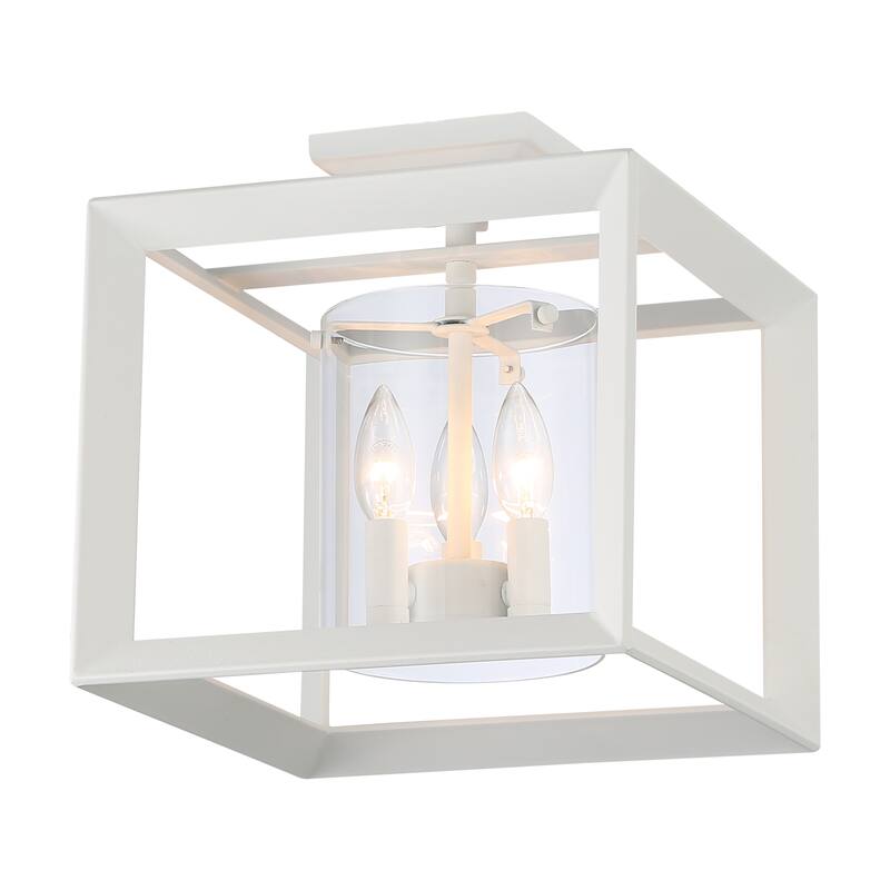 Golden Lighting Smyth 3-light 12"H Semi-Flush Mount in Natural White and Clear Glass - Natural White - 3-Light 12" Semi-flush
