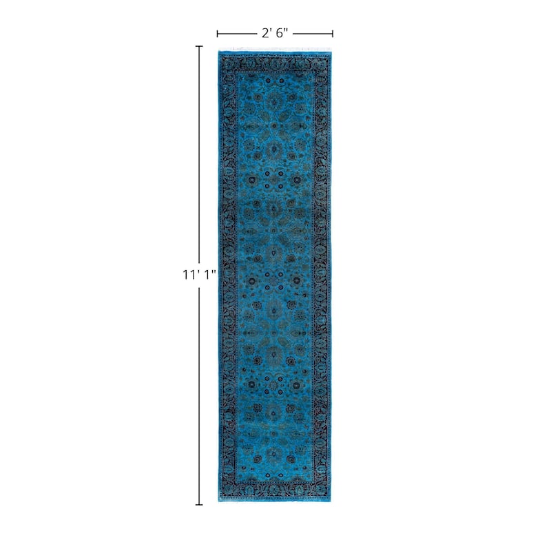 Fine Vibrance One-of-a-Kind Hand-Knotted Runner Rug - Blue, 2' 6" x 11' 1" - 2' 6" x 11' 1"