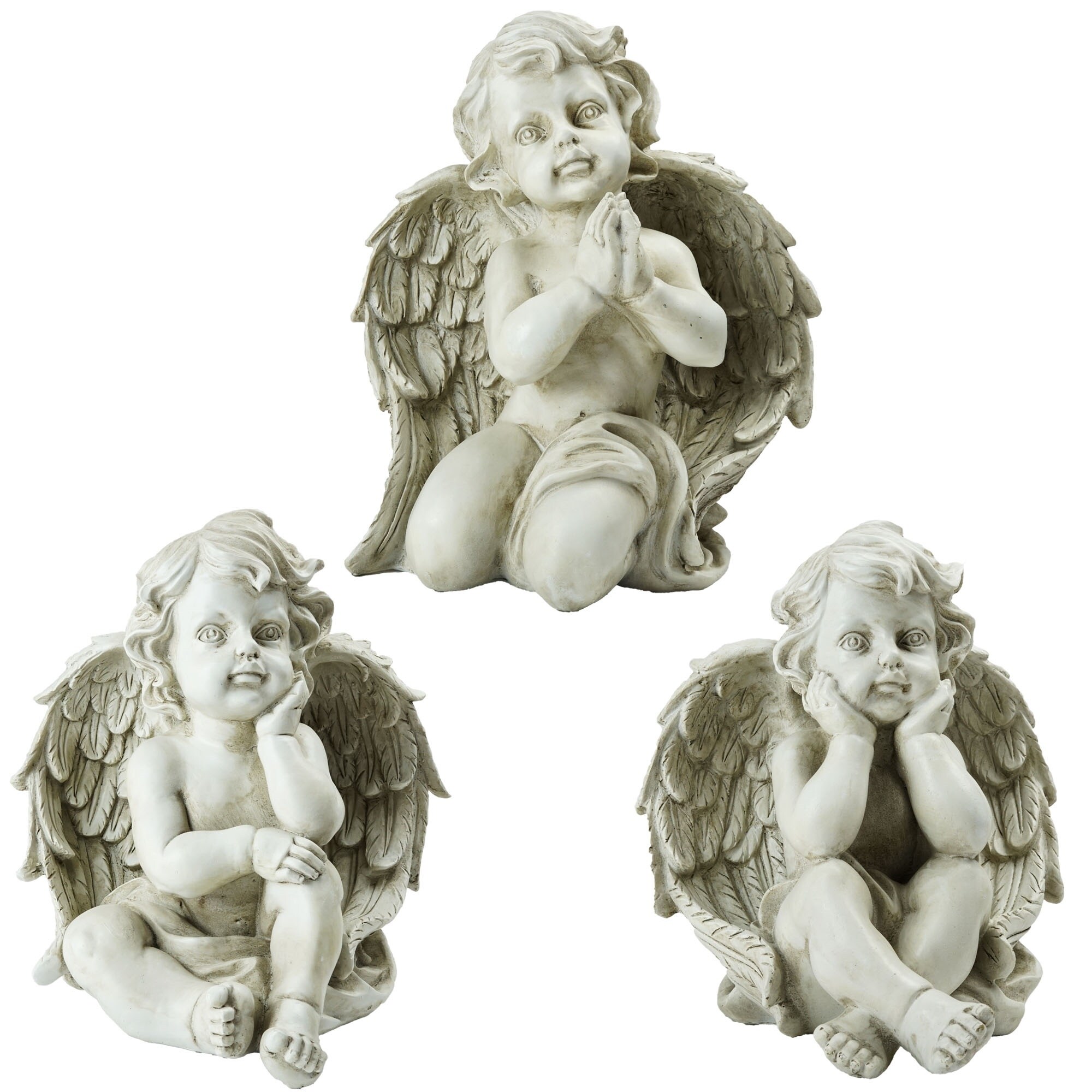 Shop Set Of 3 Sitting Cherub Angel Outdoor Garden Statues 11