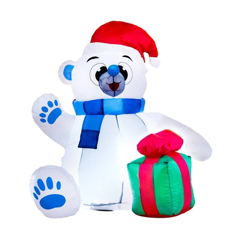 Joyfy 4-ft Christmas Inflatable Polar Bear with Gift - White and Blue