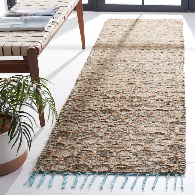 SAFAVIEH Handmade Cape Cod Zorina Coastal Jute Tassel Rug - 2'3" x 8' Runner - Light Blue/Natural