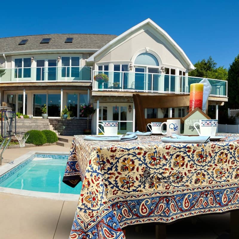 Rustic Soft Paisley Floral Block Print Cotton Tablecloth Collection