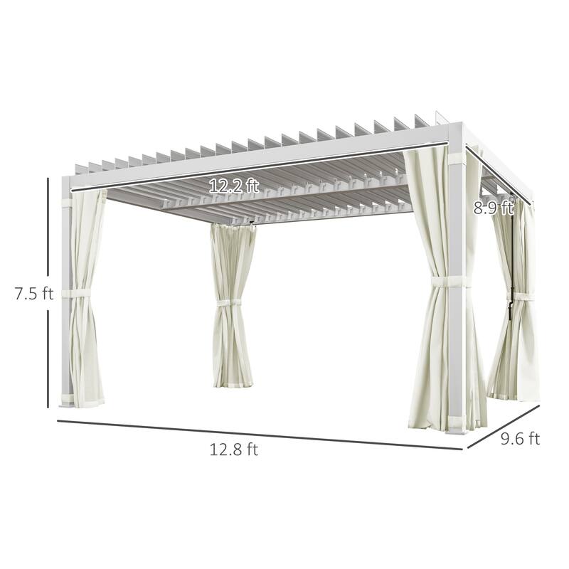 Outsunny 13' x 10' Outdoor Retractable Pergola with Sun Shade Aluminum Louvered Top, Pergola with Canopy, Curtains, and Netting