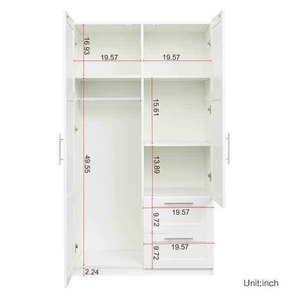 71 High Wardrobe with 2 Drawers & 2 Shelves, Freestanding Storage