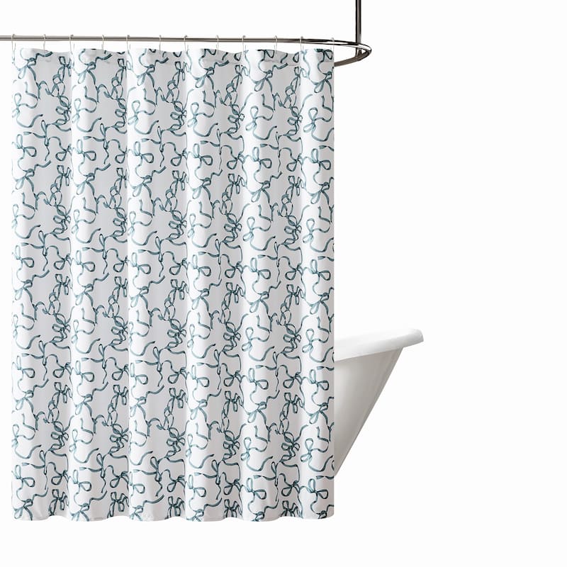 Truly Soft Printed Bow Shower Curtain - White/Blue