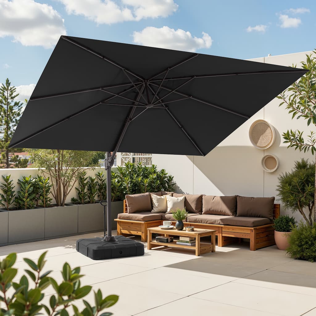 9 x 12 ft Outdoor Luxury Aluminum Pole Patio Cantilever Offset Umbrella with Base Stand