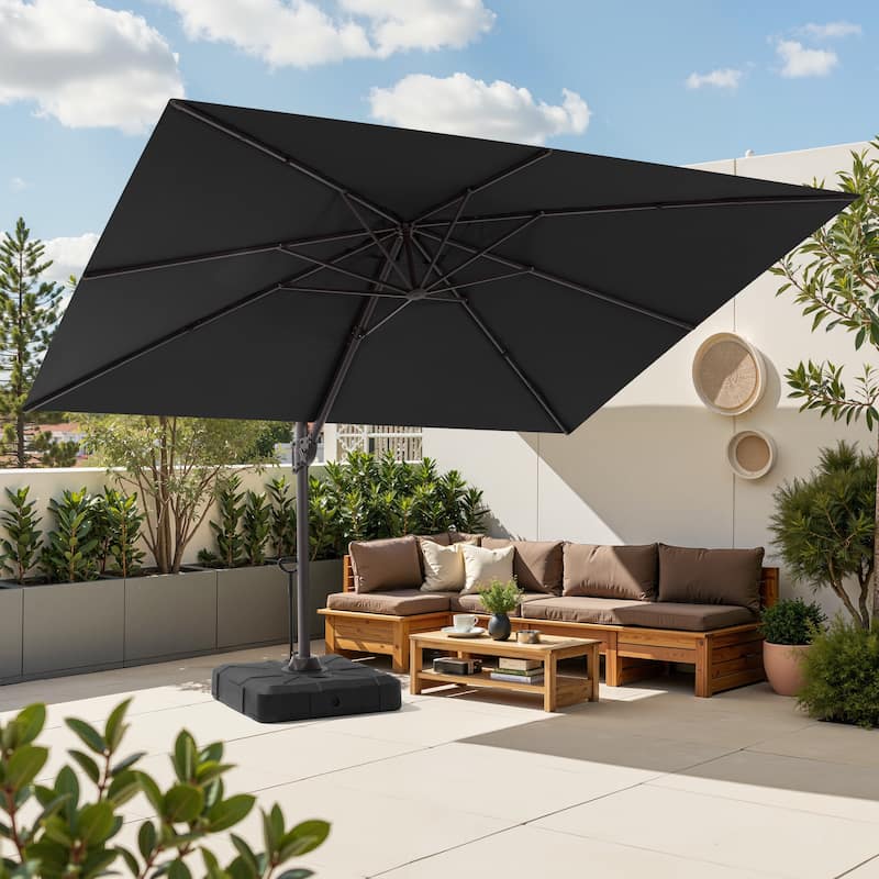 9 x 12 ft Outdoor Luxury Aluminum Pole Patio Cantilever Offset Umbrella with Base Stand