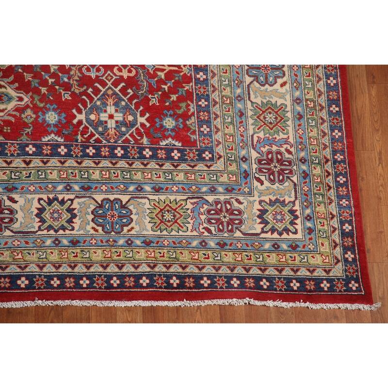 Traditional Red Geometric Kazak Oriental Area Rug Handmade Wool Carpet - 9'6"x 12'10"