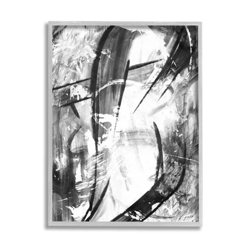 Stupell Dramatic Abstract Lines Black and White Design Framed Wall Art - 11 x 14 - Silver
