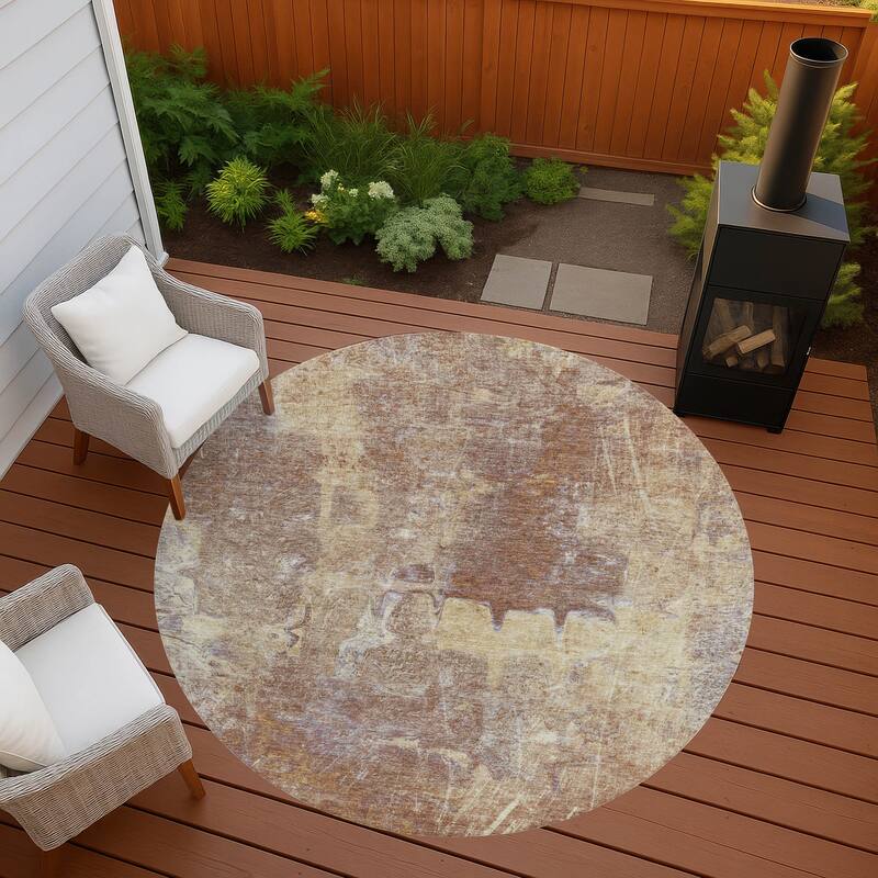Machine Washable Indoor/ Outdoor Abstract Modern Chantille Rug - Terracotta - 8' x 8'