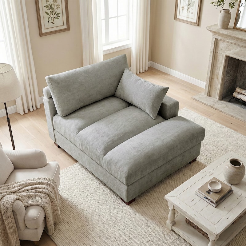 42"W Chenille Upholstered Chaise Lounge