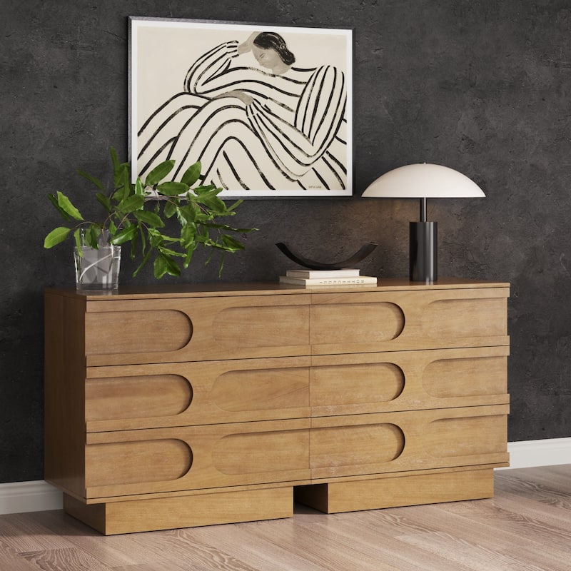 Iris 3 Drawer Dresser, Mid-Century Modern Solid Wood Dresser for Bedroom - Light Brown - Set of 2 - 3-drawer