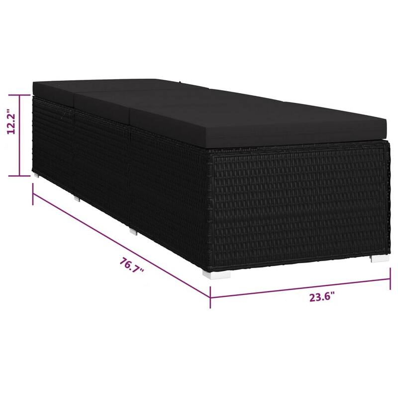 Outdoor Chaise Sun Lounger with Cushion, 77 Inch Black Poly Rattan
