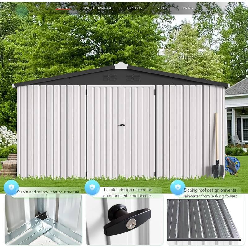AECOJOY Outdoor Extra Large Storage Metal Shed with Lockable Doors