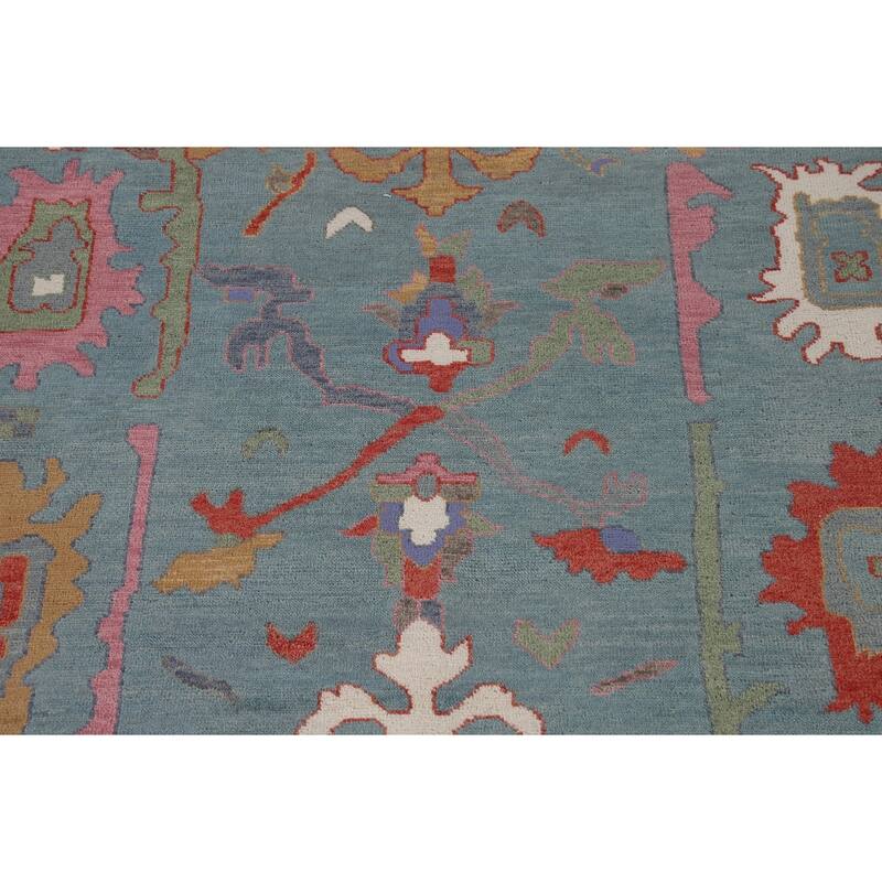 Floral Blue Oushak Indian Area Rug Handmade Wool Carpet - 9'3"x 12'0"
