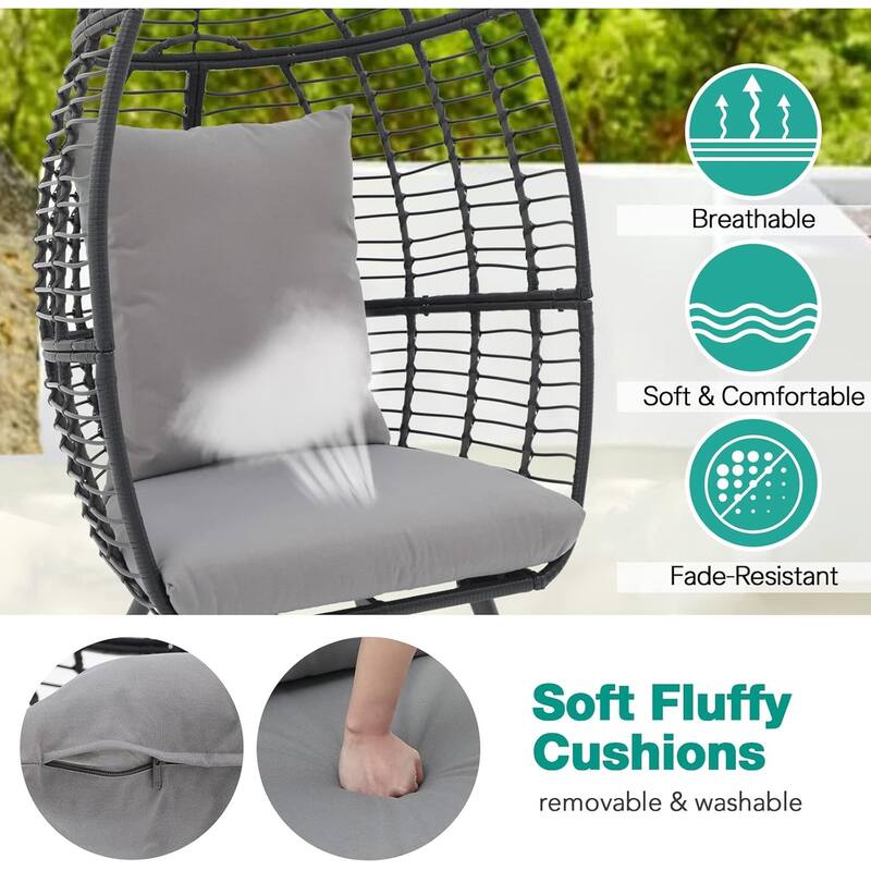 Egg Chair Outdoor, Patio Rotating Basket Chair, All-Weather Wicker Egg Lounger Chair for Outside Indoor