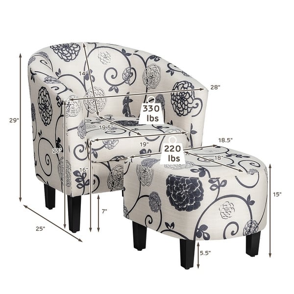 Gymax Modern Accent Tub Chair&Ottoman Set Fabric Upholstered Club - See Details