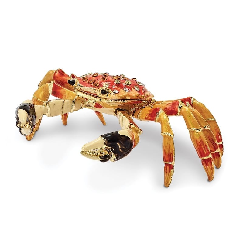 Curata Pewter Crystals Gold-Tone Enameled Movable Crabulous Red Orange Crab Trinket Box on 18 Inch Necklace
