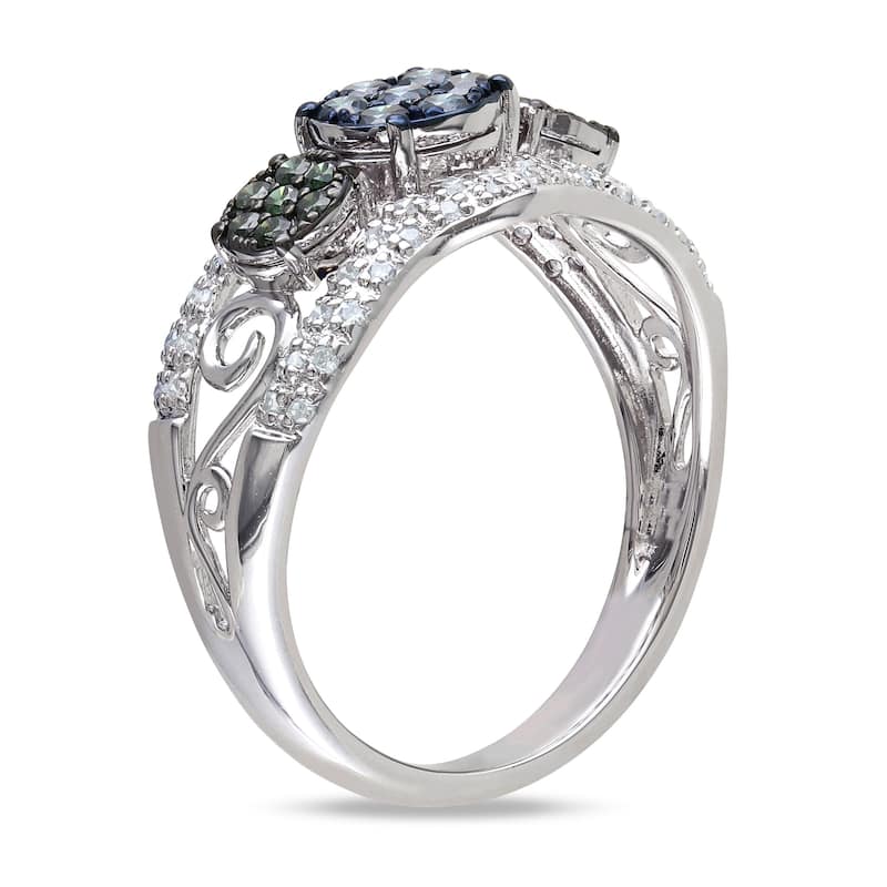 Miadora 1/2ct TDW Multi-Color Diamond Cluster Ring in Sterling Silver