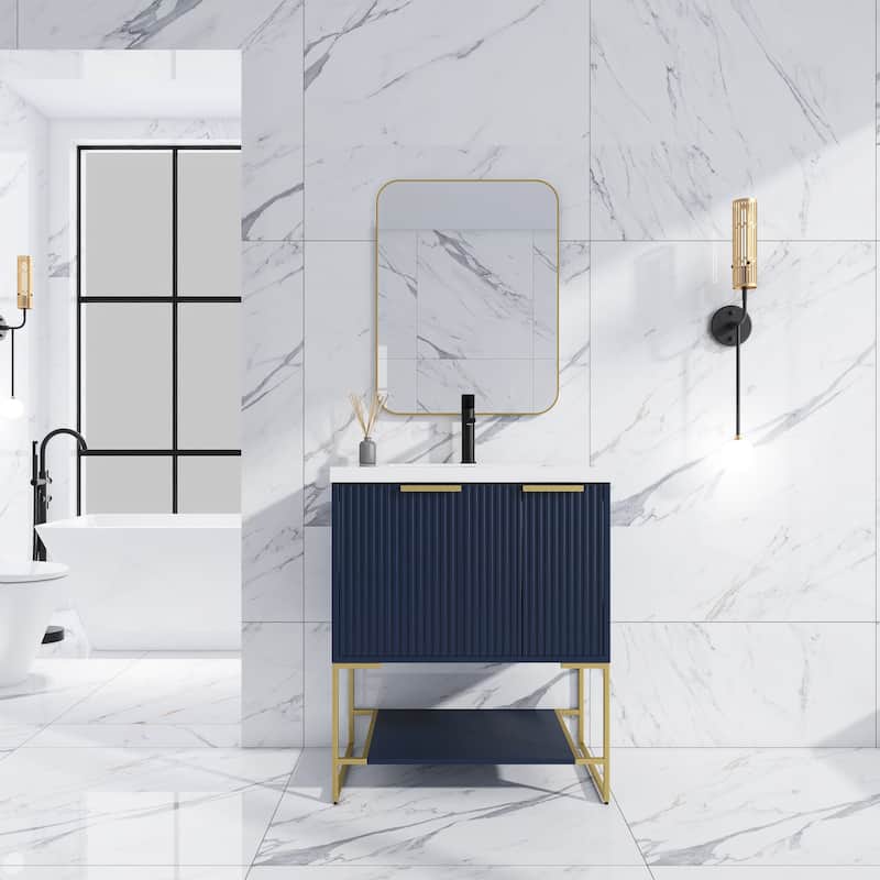 24"/30" Plywood Freestanding Bathroom Vanity Set with White Sink