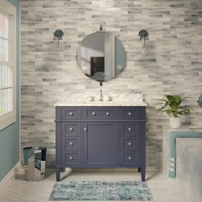 KitchenBathCollection Hailey 42" Bathroom Vanity with Carrara Marble Top - Marine Gray