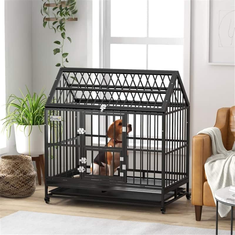 Spacious Small Animal Cage with Wheels, Removable Tray, and Open Roof for Easy Cleaning - 48.4" L x 29.1" W x 49.2" H - Black