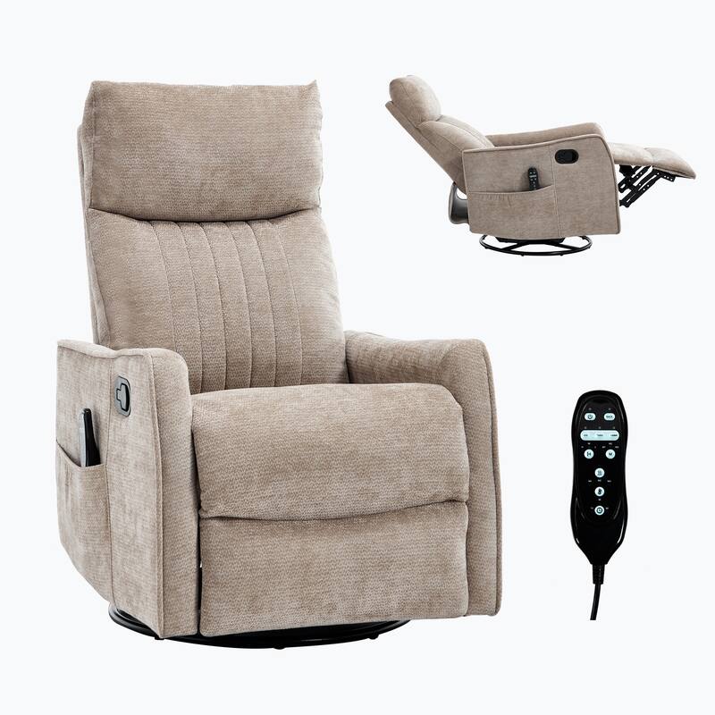 Heat Massage Manual Recliner Chair with Rocker and Swivel in Fabric for Living Room