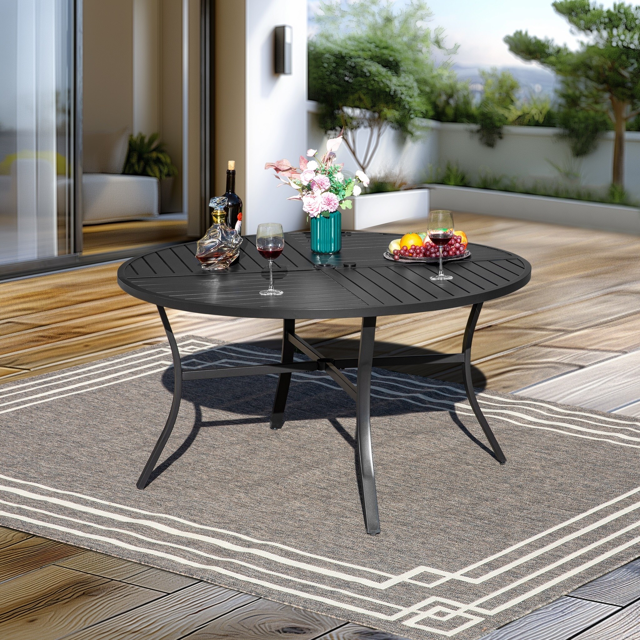 Outdoor dining table with hole for umbrella on sale