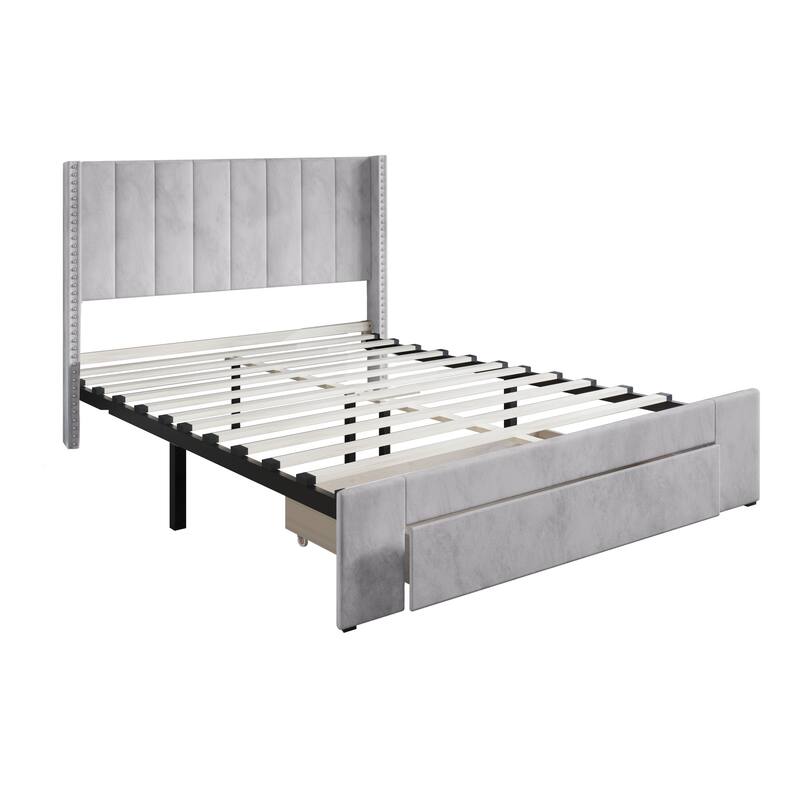 CraftPorch Velvet Wingback Tufted Upholstered Platform Storage Bed