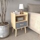 preview thumbnail 8 of 7, Nightstand With Collapsible Fabric Drawer, 2-Tier Storage End Table, Wood Side Table with Storage Cabinet - Oak
