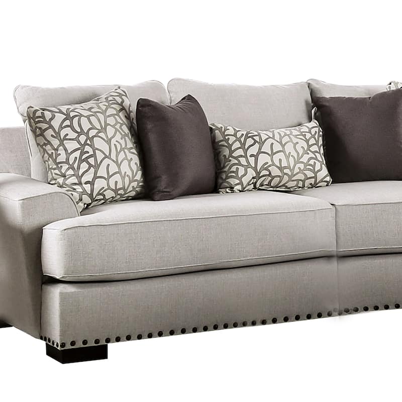 Coty Sofa, 101 Inch Light Gray, 5 Throw PIllows, T Shaped Seat Cushion