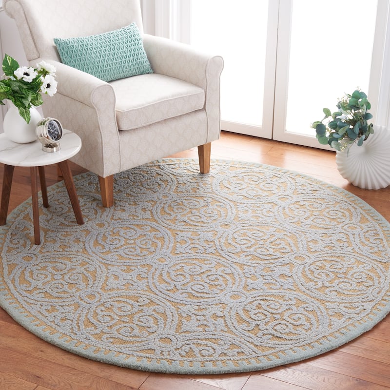 SAFAVIEH Handmade Cambridge Laureta Modern Moroccan Wool Rug - 10' Round - Blue/Gold