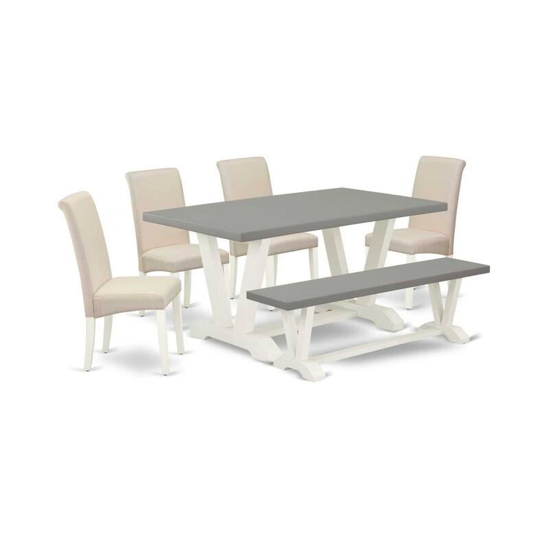 HomeStock 6-Pc Natural Oak Finish Solid Wood Top dining Table with 1-Bench and 4-Chairs