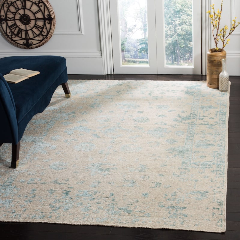 SAFAVIEH Couture Hand-knotted Centennial Saila Modern Abstract Silk Rug - 6' x 9' - Silver/Light Blue