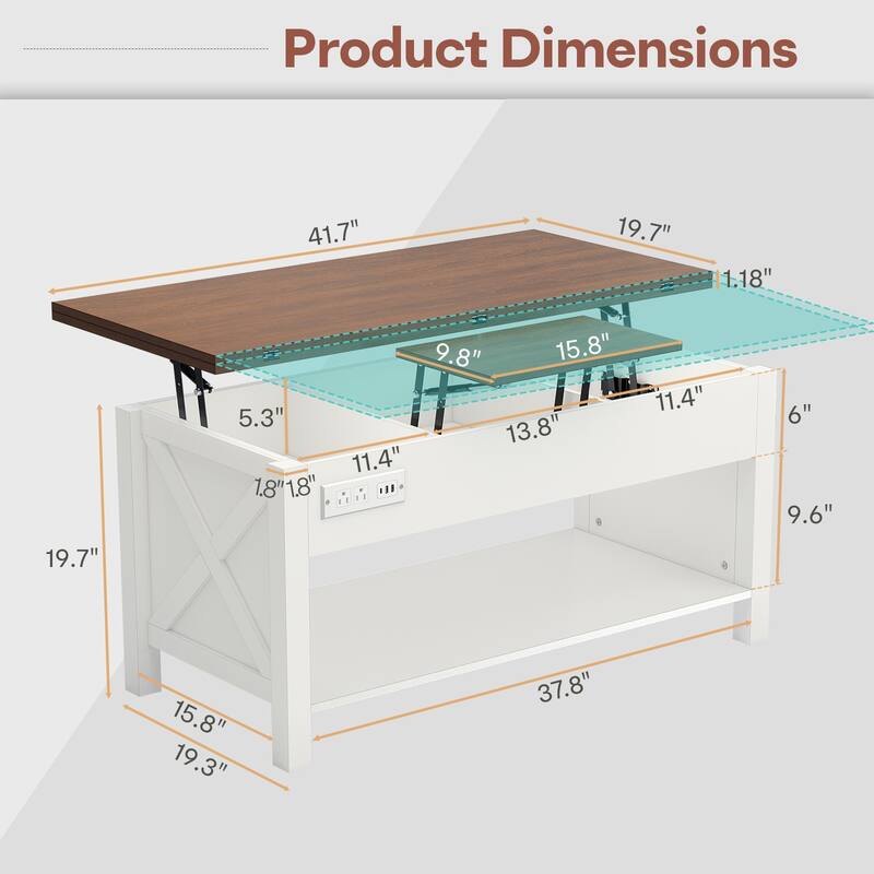 Meyreso 42" Lift Top Coffee Table, 4 in 1 Coffee Tables with Storage Cabinet for Living Room