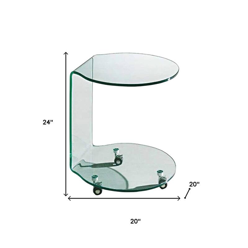 HomeRoots 24" Clear Glass Round End Table With Shelf - 20.00 in. x 24.00 in. x 20.00 in.