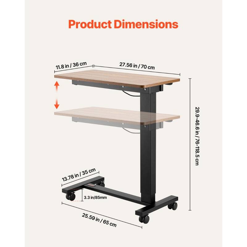 Wood and Black Electric Overbed Table with Adjustable Height and Tilting Top