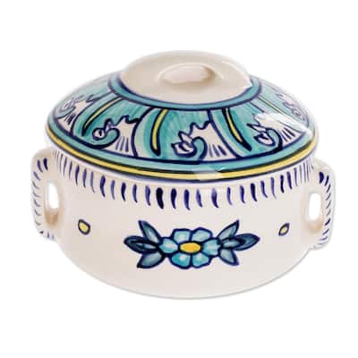 Novica Handmade Bermuda Ceramic Soup Bowl With Lid
