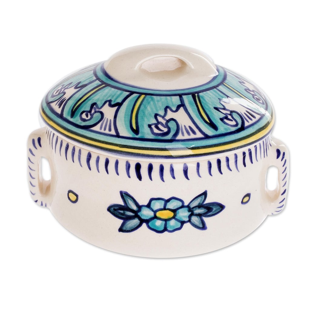 Novica Handmade Bermuda Ceramic Soup Bowl With Lid