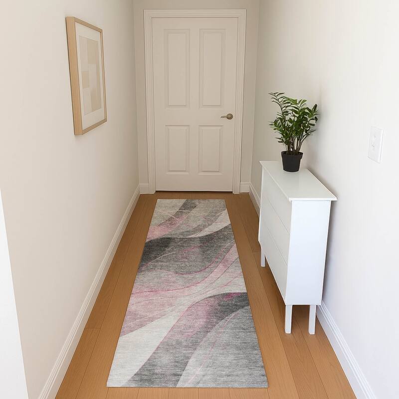 Premium Washable Super Soft Modern Waves Mayfield Rug - Pink - 2'3" x 7'6"