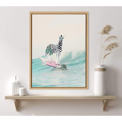 Kate and Laurel Sylvie Zebra Surfer Framed Canvas by July Art Prints