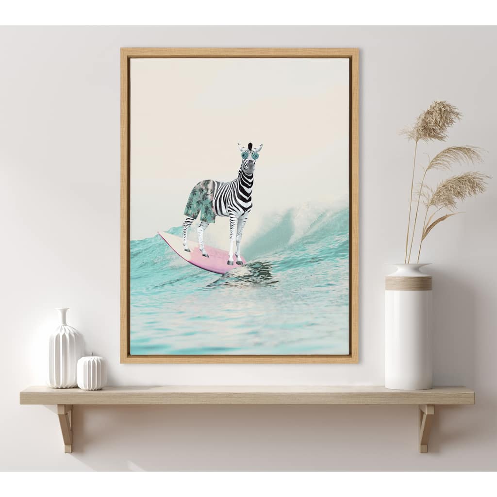 Kate and Laurel Sylvie Zebra Surfer Framed Canvas by July Art Prints
