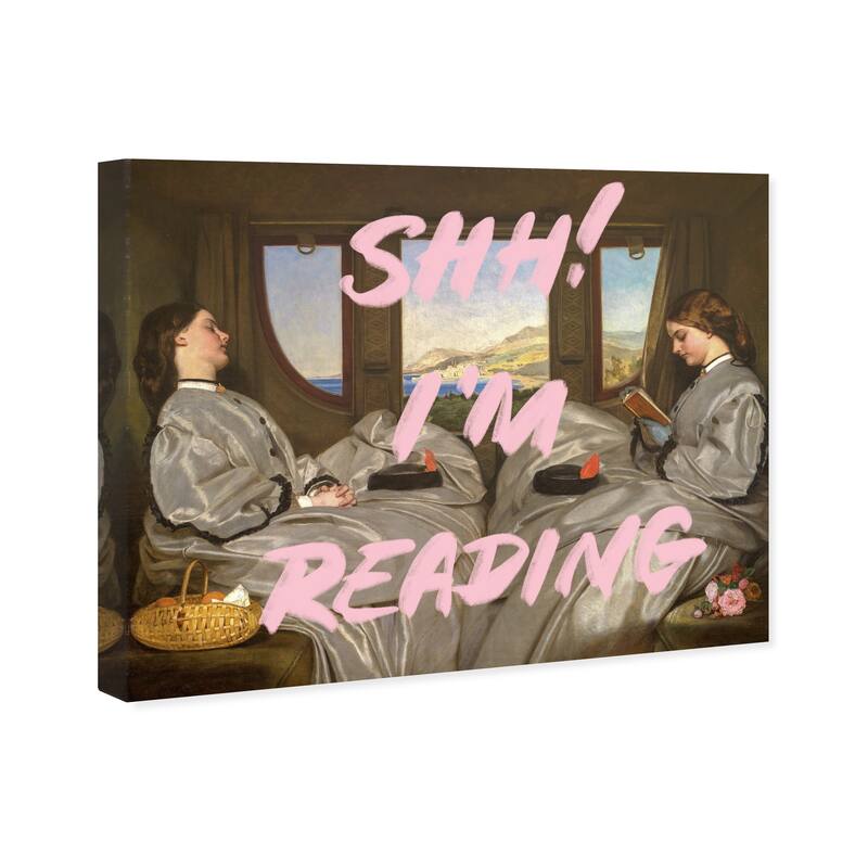 Wynwood Studio Canvas Entertainment and Hobbies Im Reading Pink and Pastel Pink Traditional Wall Art Canvas Print