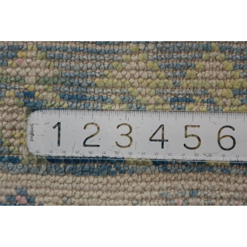 Hand Knotted Oriental 100% Wool Carpet Transitional Geometric Navy Blue & Blues Oushak Runner Rug - 13' 1'' X 3' 4''