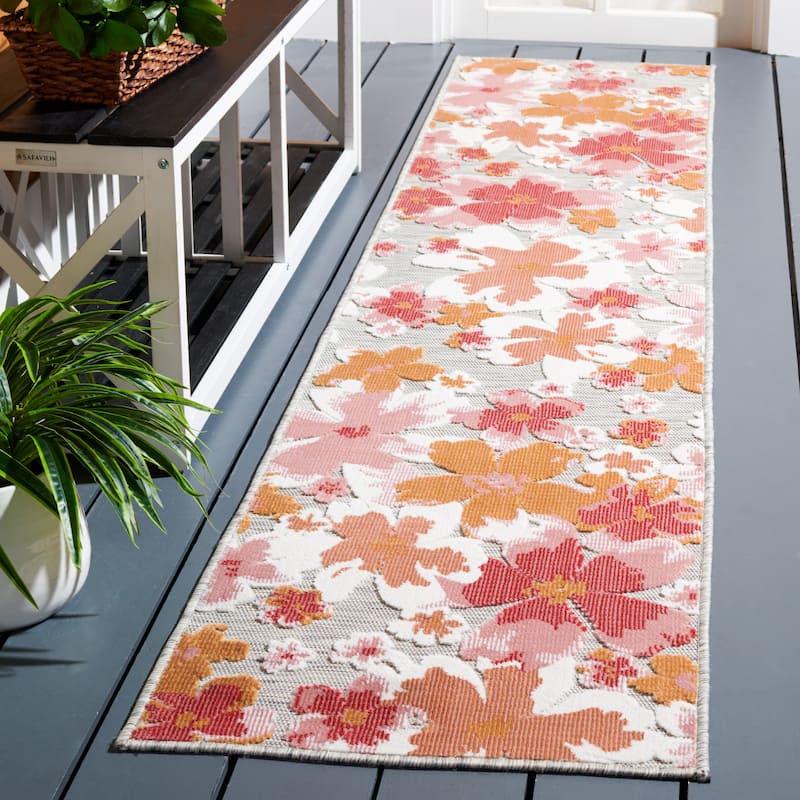 SAFAVIEH Cabana Evtimiya Indoor/ Outdoor Waterproof Transitional Rug - 2' x 10' Runner - Grey/Rose
