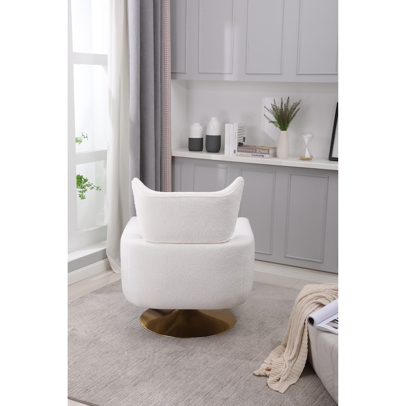 White Modern 29.9" Upholstered 360° Swivel Accent Chair with Iron Base and Pillow